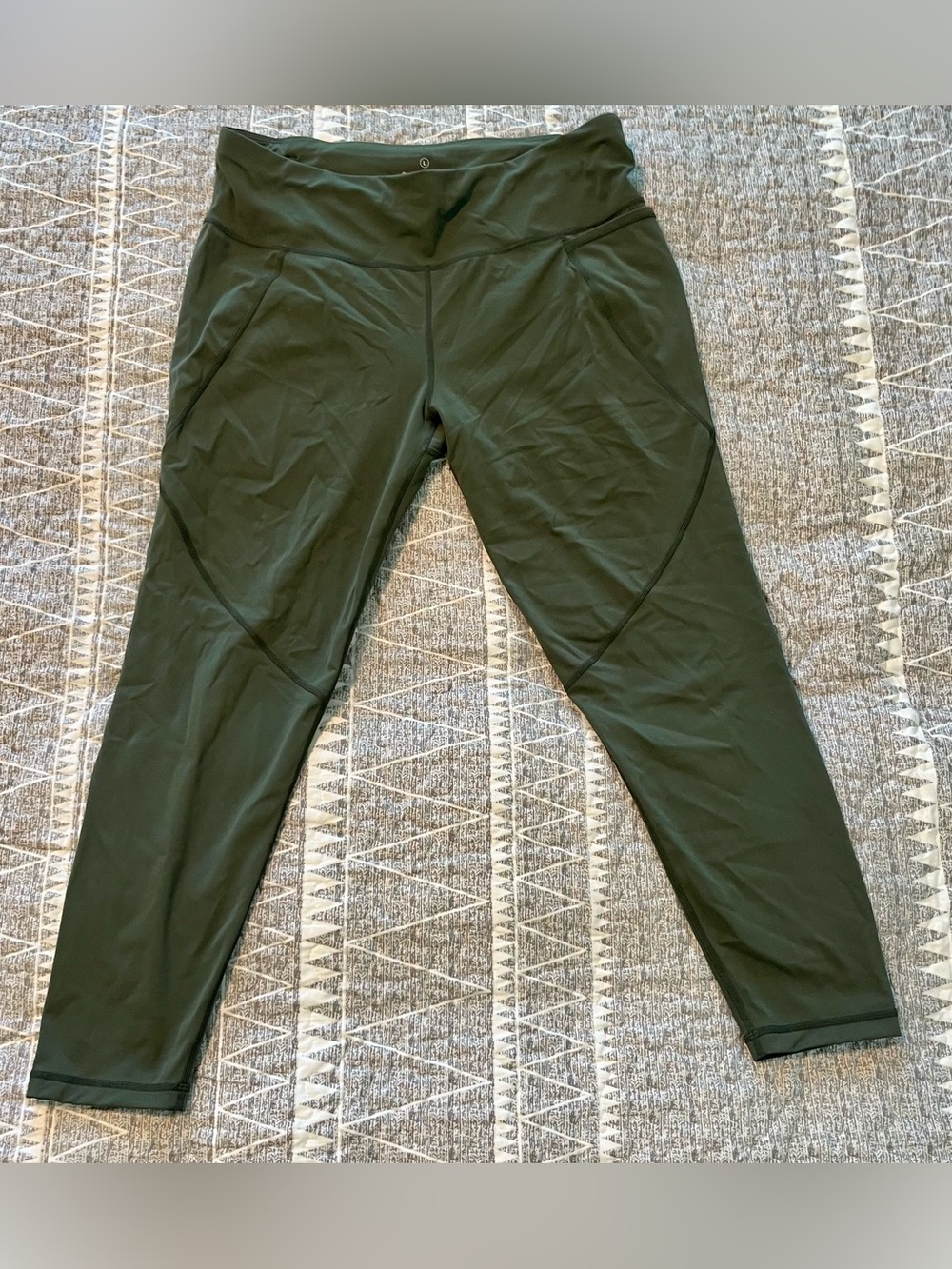 Sweaty Betty Power 7/8 Leggings Olive Green Side Pocket Back Zip Size L SB4551P